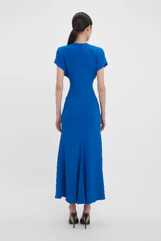 Exclusive Drape Sleeve Gathered Waist Midi In Bright Blue