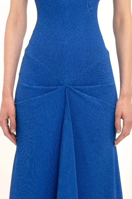 Exclusive Drape Sleeve Gathered Waist Midi In Bright Blue