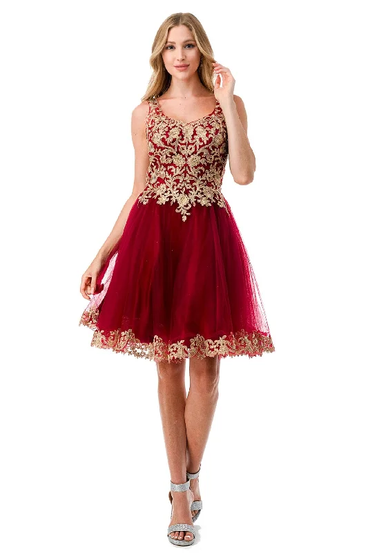 Embroidered Short Sleeveless Tulle Dress by Coya S27385J