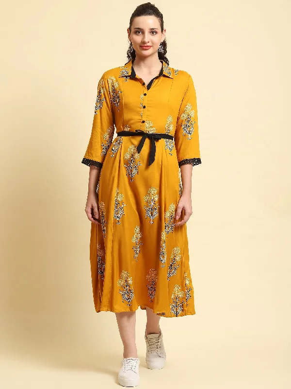 Women Mustard Printed Dress