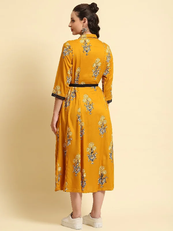 Women Mustard Printed Dress