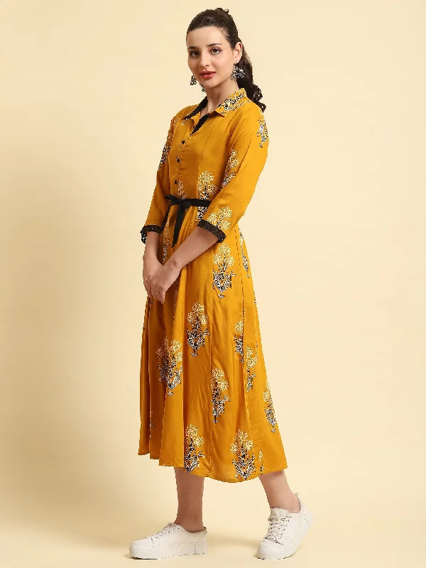 Women Mustard Printed Dress